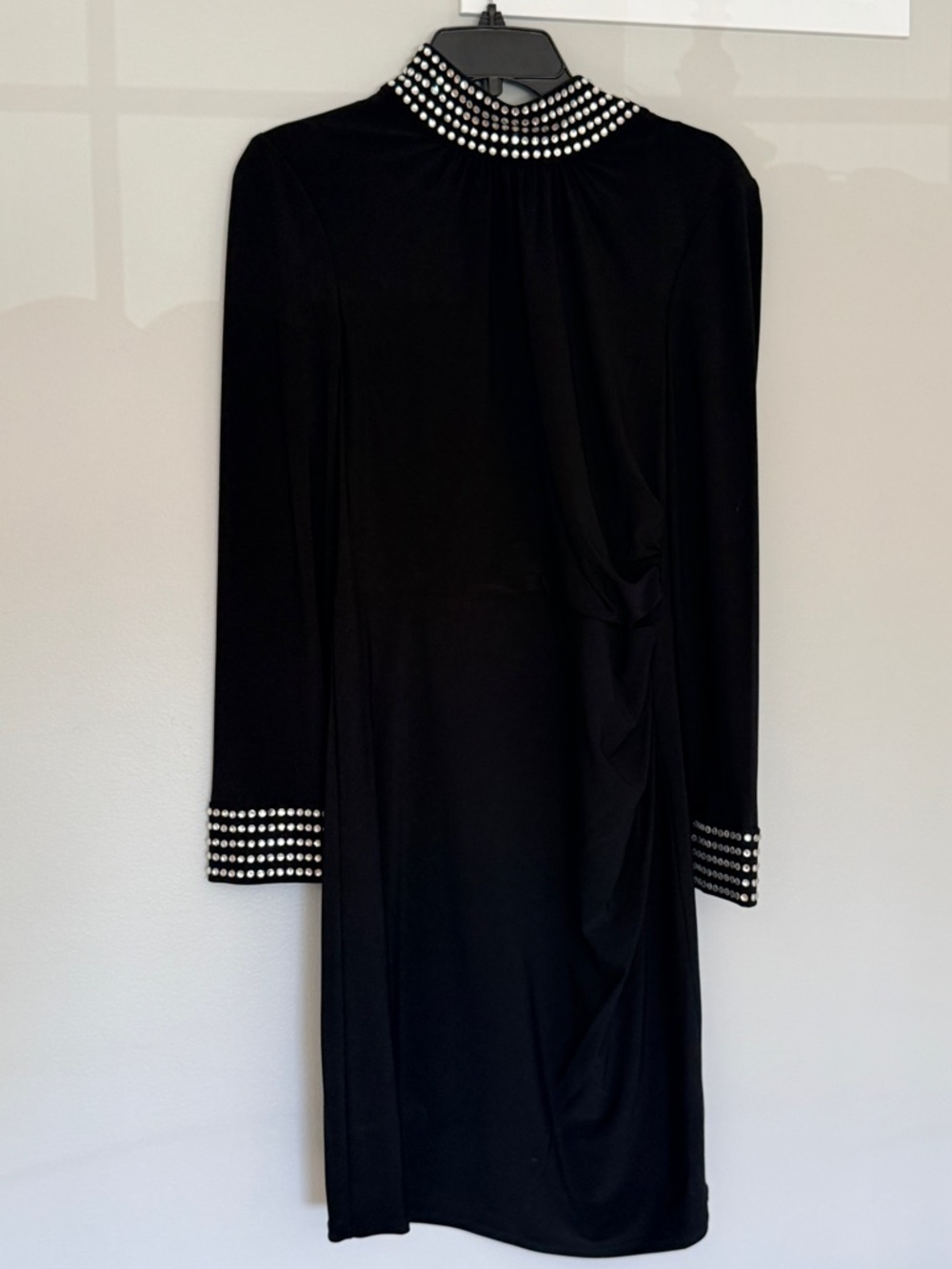 Eliza J Black Long Sleeve Dress with Rhinestone-Style Trim